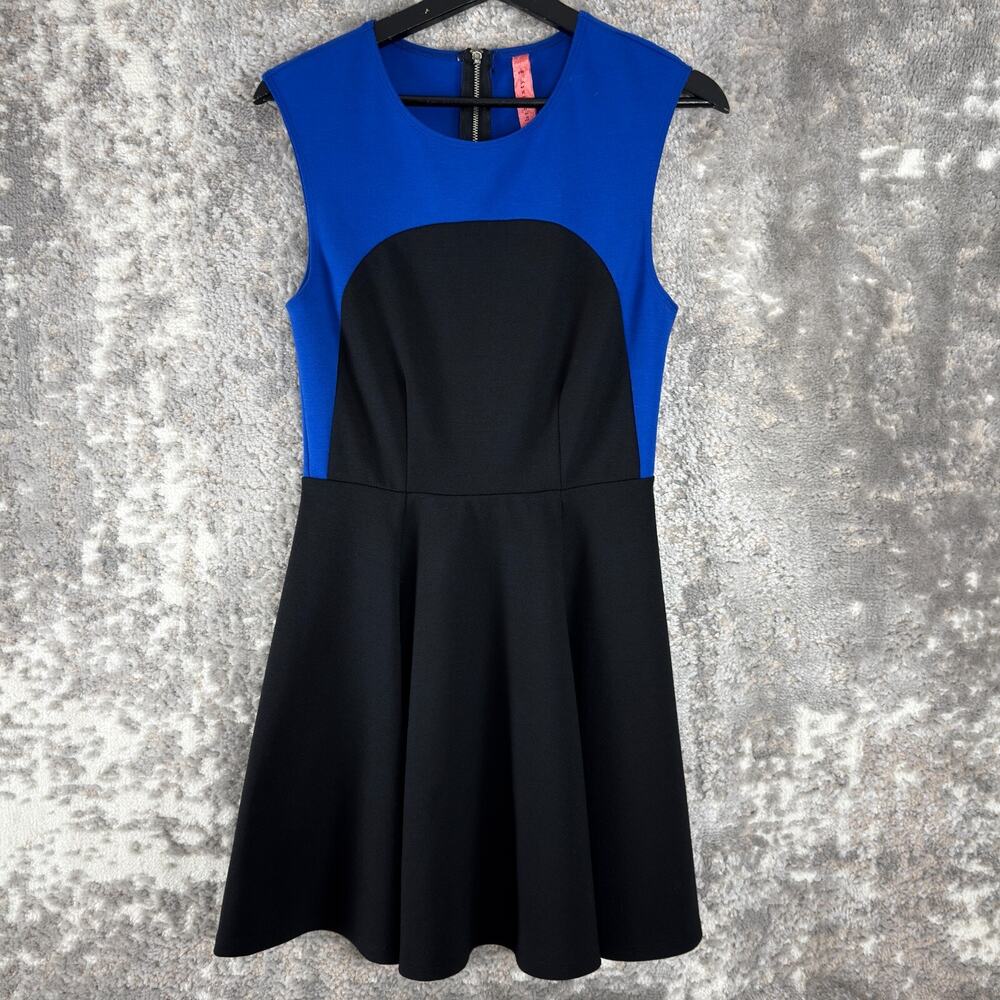 Eight Sixty Size S Color Block Mini Fit Flared Dress Blue‎ Black Sleeveless Zip